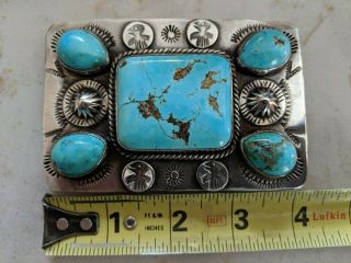 Vintage Native American Navajo Silver And Turquoise Belt Buckle - Stunning 2