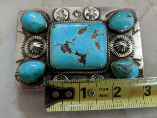 Vintage Native American Navajo Silver And Turquoise Belt Buckle - Stunning 3