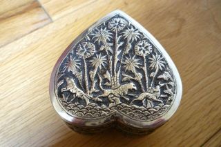 Antique South East Asian Heart Shape Silver Box 96 Grams V.  G.  C