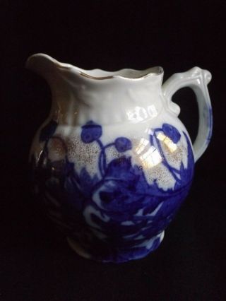 Antique Hancock & Son Flow Blue Small Pitcher Harvest Pattern Gold Highlights