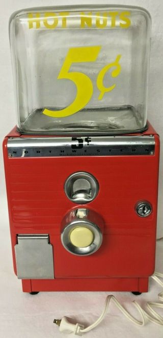 Hot Nuts Vending Machine,  Northwestern,  Vintage,  Antique,  Restored,  5c,  Real