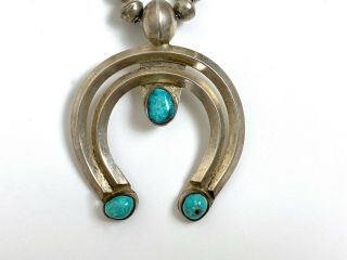 Vtg Sterling Silver Turquoise SQUASH BLOSSOM Necklace NAVAJO old pawn Bench Bead 4