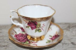 ROYAL ALBERT PINK/RED ROSE HEAVY GOLD TEACUP & SAUCER - Bone China - England 3