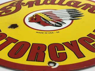 1952 INDIAN MOTORCYCLE PORCELAIN ADVERTISING ROUND SIGN VINTAGE RED / YELLOW 3