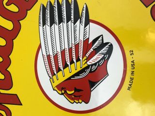 1952 INDIAN MOTORCYCLE PORCELAIN ADVERTISING ROUND SIGN VINTAGE RED / YELLOW 6