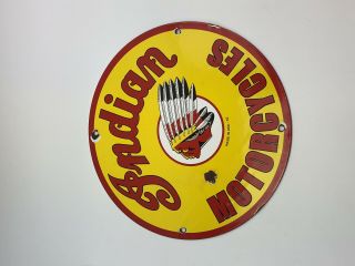 1952 INDIAN MOTORCYCLE PORCELAIN ADVERTISING ROUND SIGN VINTAGE RED / YELLOW 7