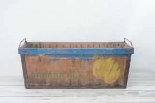 Vintage Grocery Bin Wood And Metal Banana Box Grocery Bin W/ Handles