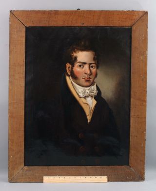 19thc Antique Portrait Oil Painting English Lord Bergham Folk Art Painted Frame