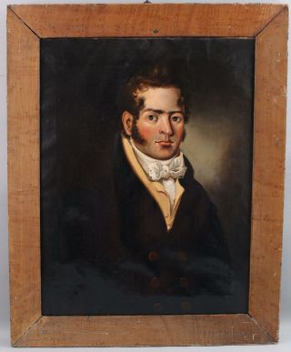 19thC Antique Portrait Oil Painting English Lord Bergham Folk Art Painted Frame 2