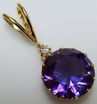 Vintage 14k Gold Alexandrite & Diamond Gemstone Necklace Pendant