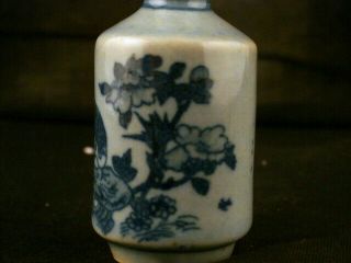 Good Quality 19thC Chinese Blue & White Porcelain Crane Snuff Bottle E007 3