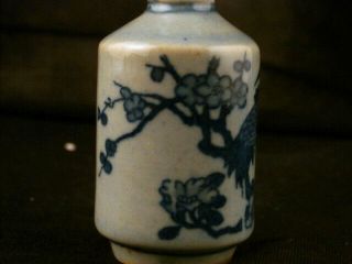 Good Quality 19thC Chinese Blue & White Porcelain Crane Snuff Bottle E007 4