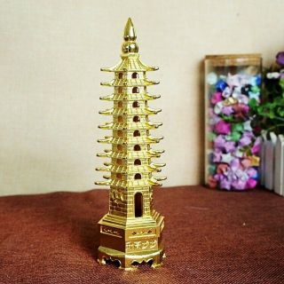 Antique Chinese Statues Temple 9 Floor Wenchang Buddha Tower Stupa Pagoda Gold