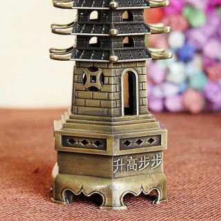 Antique Chinese Statues Temple 9 Floor Wenchang Buddha Tower Stupa Pagoda Gold 2