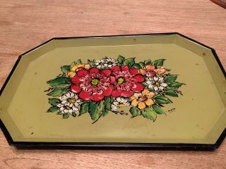Vintage Nashco Products Of Ny Hand - Painted Toleware Tray W/flowers - Artist Signed