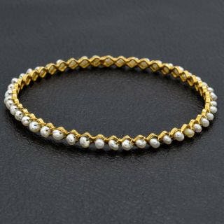 Vintage 18k Yellow Gold Sea Pearl Bangle Bracelet 11.  3 Grams
