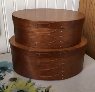 Farm House Style Vintage Nesting Wood Shaker Style Oval Pantry Boxes