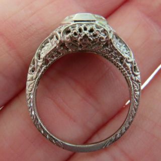 14k Antique Vintage Art Deco Filigree Floral Old Cut Diamond Engagement Ring