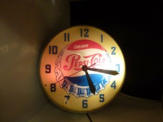 RARE VTG 1940 - 50 ' s ADVERTISING PEPSI COLA LIGHTED CLOCK SIGN SWIHART - 11