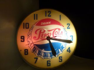 RARE VTG 1940 - 50 ' s ADVERTISING PEPSI COLA LIGHTED CLOCK SIGN SWIHART - 12
