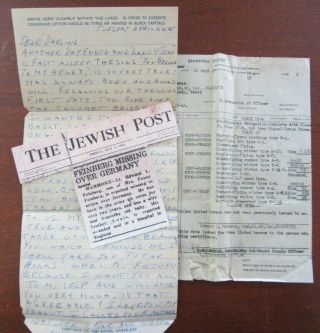 WWII POW letter,  Jewish Army Air Corps Officer,  453rd Bomb Group J Stewart,  MIA 6