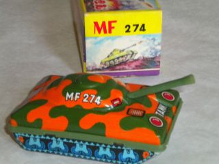 Vintage Shanghai Red China chinese Tin toy MF 274 Tinplate Toy Tank MB 1970s 2