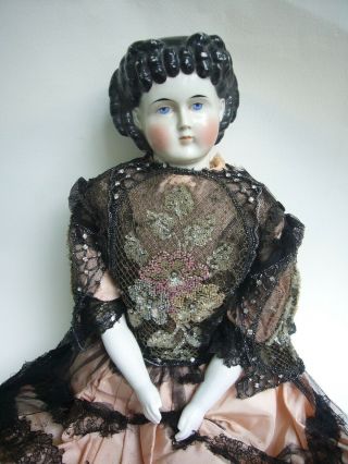 Antique C1860 24 " German Rare Flat Top Apple Cheeked China Head Doll