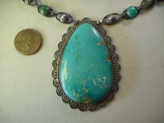 Unusual FRED HARVEY era silver & natural Carico Lake turquoise necklace 3