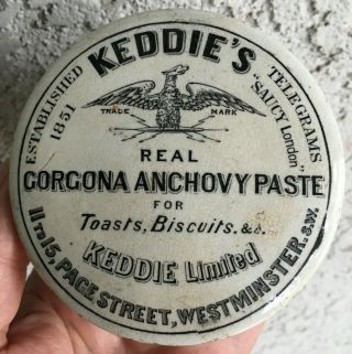 Antique,  Ca 1900 - 1910 Interesting " Keddies " Anchovy Paste Jar,  Box,  Pot Lid