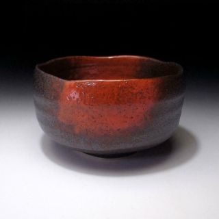 Vj3: Japanese Pottery Tea Bowl,  Mino Ware,  Red & Black Glaze,  Wabi Sabi