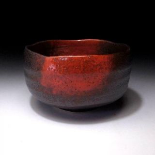 VJ3: Japanese Pottery Tea Bowl,  Mino Ware,  Red & Black Glaze,  WABI SABI 2