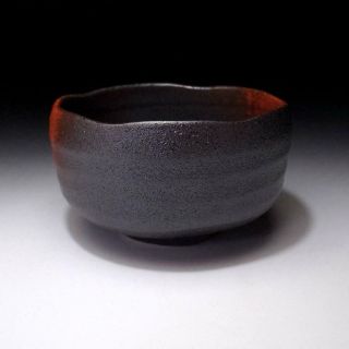 VJ3: Japanese Pottery Tea Bowl,  Mino Ware,  Red & Black Glaze,  WABI SABI 3