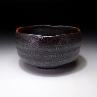 VJ3: Japanese Pottery Tea Bowl,  Mino Ware,  Red & Black Glaze,  WABI SABI 4
