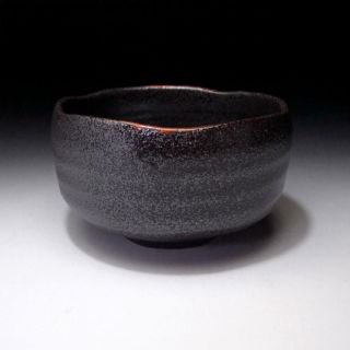 VJ3: Japanese Pottery Tea Bowl,  Mino Ware,  Red & Black Glaze,  WABI SABI 5
