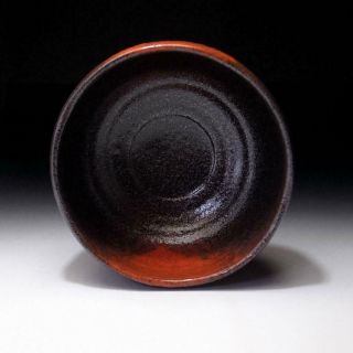 VJ3: Japanese Pottery Tea Bowl,  Mino Ware,  Red & Black Glaze,  WABI SABI 7