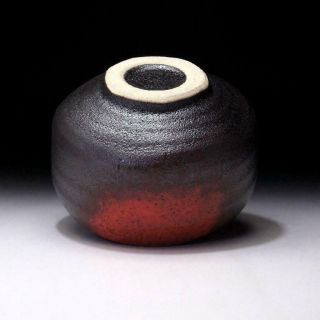 VJ3: Japanese Pottery Tea Bowl,  Mino Ware,  Red & Black Glaze,  WABI SABI 8
