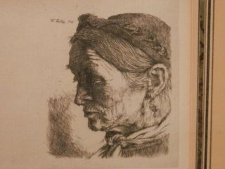 OLD ANTIQUE Listed Artist Fine Art ETCHING vintage artwork Well Collected signed 4