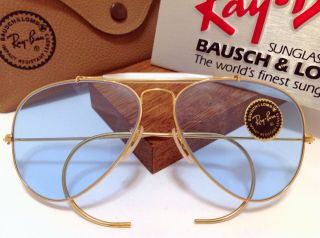 NOS 70s B&L RAY BAN USA BLUE 58mm AVIATOR BAUSCH & LOMB GENERAL CASE VINTAGE 10