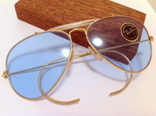 NOS 70s B&L RAY BAN USA BLUE 58mm AVIATOR BAUSCH & LOMB GENERAL CASE VINTAGE 8
