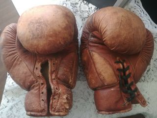Very Rare Deha 14 Unzen Antique Brown German Boxing Gloves German Olympics 1936