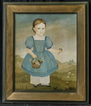 Vintage American Folk Art Oil Painting " Girl 