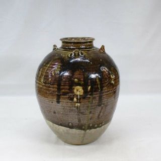 F597: Japanese Vase Of Old Shigaraki Pottery With Four Ear " Shiji - Ko ".