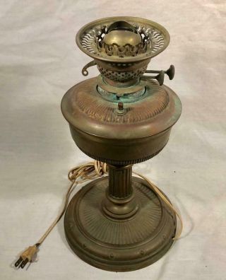 Antique Hinks Brass Oil / Kerosene Lamp Converted To Electric