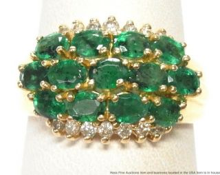 2ctw Natural Emerald 0.  25ctw Diamond 14k Gold Ring Vintage 3 Row Wide Band Sz8.  5