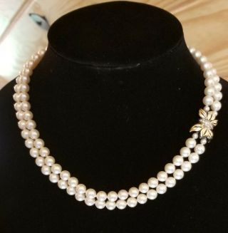 Vintage Majorica Pearl Necklace With Flower Clasp,  Box,  One Owner