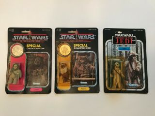 Carded Star Wars Vintage Kenner Figures Mip:ewoks Lumat,  Paploo,  Logray Potf