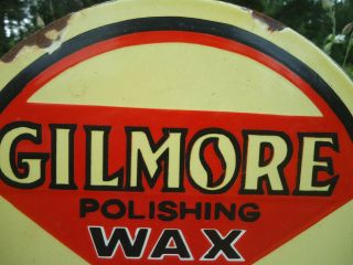 OLD VINTAGE 1951 GILMORE POLISHING WAX 15 CENTS PORCELAIN ENAMEL GAS PUMP SIGN 3