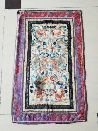 Antique Chinese Silk Hand Embroidered Panel 63x40cm (x983)