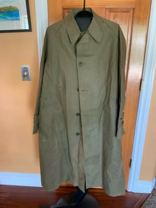 Wwii 1945 Dated Synthetic Rubber Od Dismounted Raincoat,  Size Medium