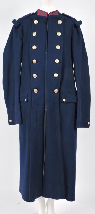 Antique Men’s Navy Wool Long Uniform Military Coat W Gold Tone Buttons